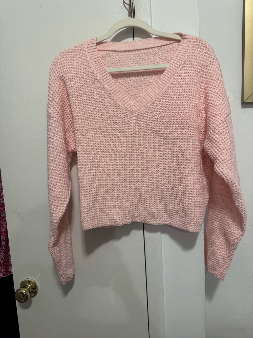 Soft Pink V-Neck Cropped Women's Sweater